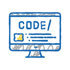 code on computer screen icon doodle illustration
