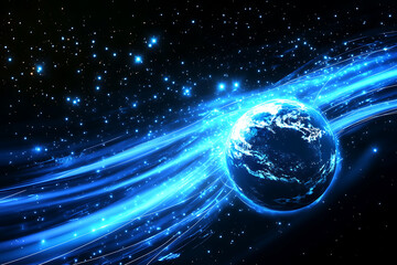 Wall Mural - planet earth in space , binary code technology , glowing sphere on black background
