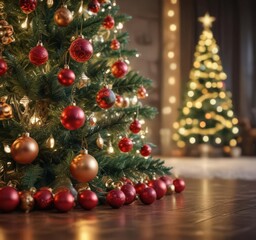 Wall Mural - Ornate Christmas tree, vibrant baubles, soft bokeh lights,  magic,  colourful,  season