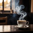 © ลลิดา ไชยศรีษะ - Steaming Cup of Coffee on Dark Wooden Table
