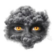 © Rattanathip - Surreal image of cloud with human eyes peering through, creating mysterious and imaginative atmosphere. eyes are strikingly golden against dark, smoky texture of cloud