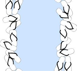 Flip flops summer shoes frame seamless vertical border template for text. Vector graphic line ink illustration. for package, vacation design, fabric and textile.