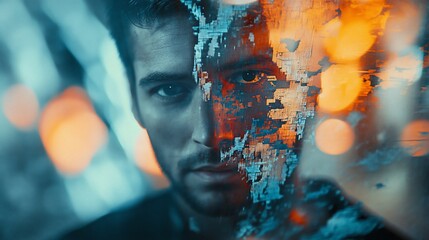 portrait of a man with a futuristic digital grid overlay effect