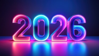 Poster - vibrant neon 2026 numbers in 3d style on dark background for new year web design, digital graphics, branding visuals, posters, or social media banners

