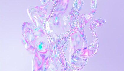 Poster - iridescent abstract fluid shapes in pastel colors on soft purple background for digital art, web design, branding visuals, or print media graphics

