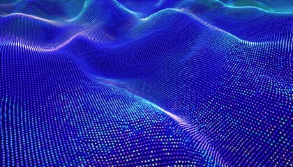 Poster - abstract 3d glowing wave of blue and violet dots for futuristic web design, digital branding, ui background, motion graphics, and print media

