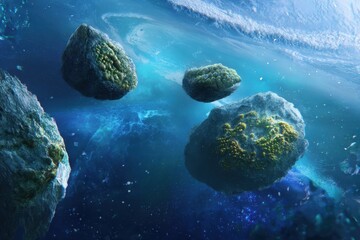 Wall Mural - Asteroids floating in deep space cosmic scene