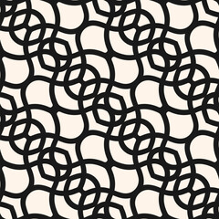 Wall Mural - abstract vector seamless pattern. black and white texture with curved lines, diagonal mesh, grid, la