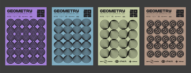 Aufkleber - Set Of Swiss Design Posters Vector Illustration. Brutalist Shape Abstract Geometric Patterns. Retro Geometry Placards Collection.