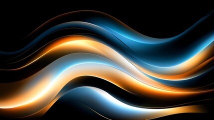 Wall Mural - fluid wave design with seamless blends of orange white and blue gradients set against a black backdr