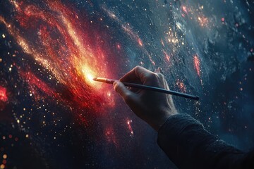 Wall Mural - Hand painting a vibrant galaxy on a dark canvas