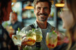 © Adiee - Hospitable man warmly greeting guests with refreshing beverages in a friendly and inviting manner, creating a welcoming atmosphere for visitors to enjoy their time in his presence