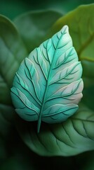 Wall Mural - Captivating leaf texture showcasing the intricate patterns and vibrant green hues of a natural organic foliage element  This close up image exudes a sense of tranquility and serene beauty