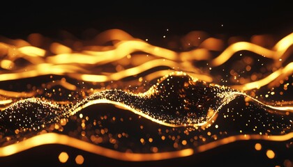 Wall Mural - abstract gold waves on black background