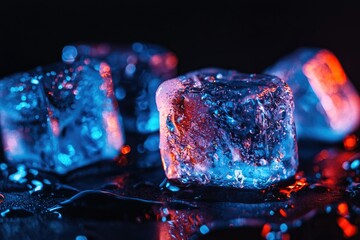 Wall Mural - vibrant ice cubes in neon light