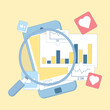 © FAHMI  - Digital marketing concept, Social media performance analysis with social media likes, followers and engagement statistics, social listening and content tracking. Flat vector illustration.
