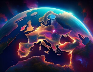 this stunning illustration showcases earths vibrant night lights and its geographical beauty
