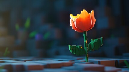 Wall Mural - Close up view of a vibrant orange tulip flower in full bloom displaying its delicate petals and lush foliage against a blurred natural background