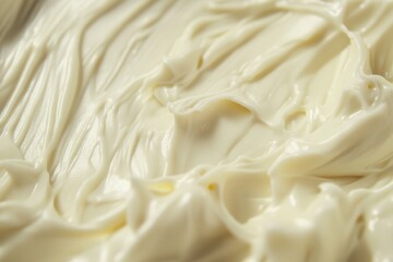 Poster - Close-up texture of smooth, thick, pale yellow or white cream or frosting with rippled and swirled patterns across the entire surface.