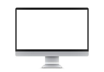 vector illustration of desktop pc or monitor with blank empty white screen. realistic mockup or temp