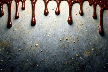 Rich dark coffee drips on a grey gradient background, creating a messy and artistic pattern, coffee drip, liquid effect, messy art