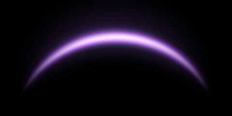 Purple magic arch with glowing particles, sunlight lens flare. Neon realistic energy flare arch. Abstract light effect on a black background. Vector illustration.
