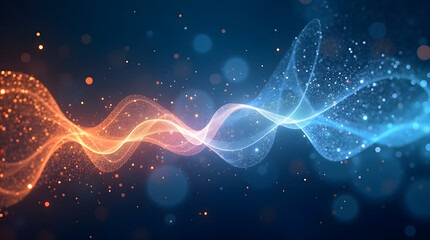 Wall Mural - abstract wave of glowing particles in blue and orange hues creating a mesmerizing visual effect.