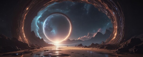 Wall Mural - Shimmering portal, cosmic waves distort space,  quantum,  portal