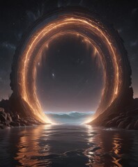 Wall Mural - Shimmering portal, cosmic waves ripple across its surface, ethereal glow ,  otherworldly,  universe,  surreal