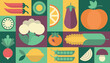 © Виктор Азарнов - Vegetables fruits diet healthy food vegetarian background vector geometric menu poster icon set logo