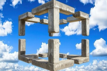 Wall Mural - Abstract concrete cube structure in the sky