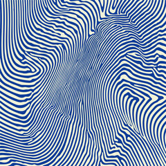 Fototapete - Dynamic abstract vector illustration with wavy blue lines on a beige background, creating an optical illusion and sense of movement, perfect for modern graphic design and artistic backgrounds.