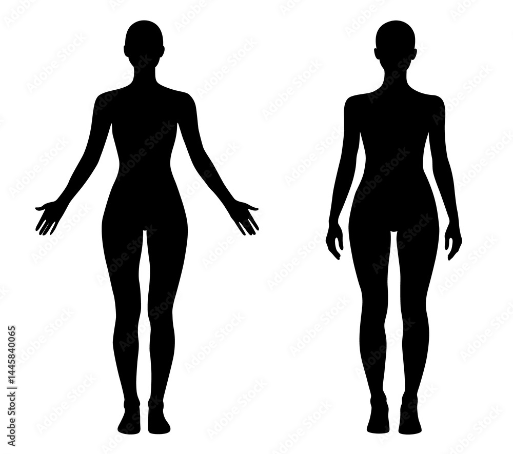 Woman body silhouette. Girl figure outline. Female front view body
