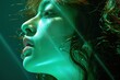 © kornc - Profile of a woman illuminated by green light effects.