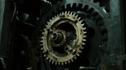 Aufkleber - Mesmerizing interplay of cogwheels with intricate design a captivating glimpse into metallic machinery process