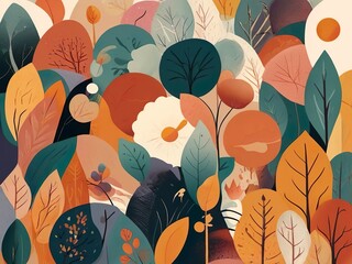 Wall Mural - Seamless Autumn Floral Leaf Pattern for Nature-Inspired Decor and Textile Design