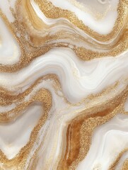 Poster - Opulent marbled background in cream and gold shimmering with luxurious glittering particles abstract art