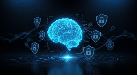 Cyber Security Protecting a Glowing Digital Brain