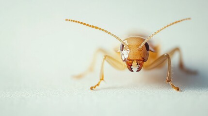 Wall Mural - Detailed close up macro shot of the head compound eyes antenna mandibles thorax and segmented body of a small insect creature in nature  The sharp high contrast image highlights the intricate texture