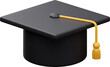 © soimsigit - Gleaming 3D Graduation Cap Still Life: A Stylish and Celebratory Icon for Educational Success and Achievement in Black and Gold, Isolated on Black Background.