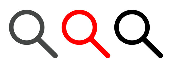 Search icon set, magnifying glass icons in different colors for app and web interface