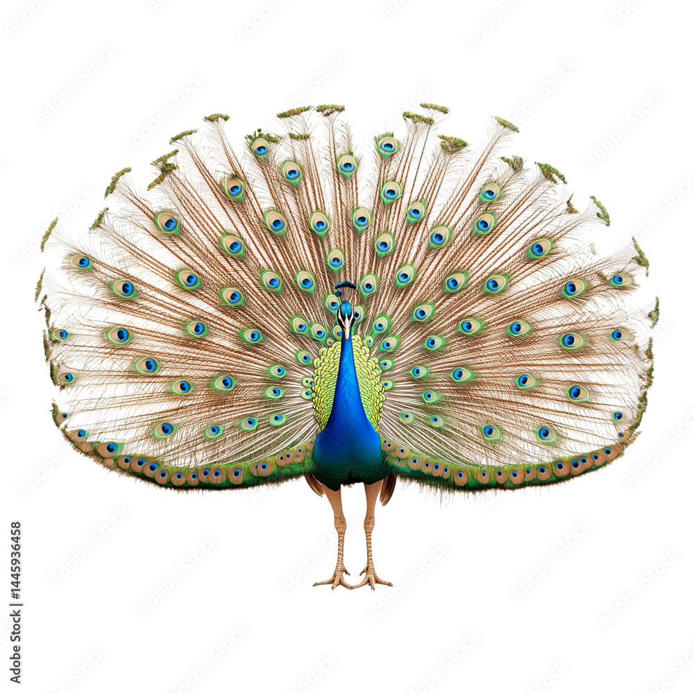 Realistic photo of full body Peacock displaying its beautiful tail feathers,