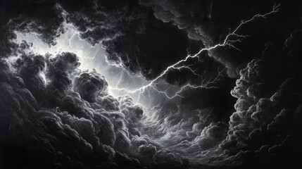 Wall Mural - dramatic black and white image of a lightning storm, showcasing powerful lightning bolts amidst dark