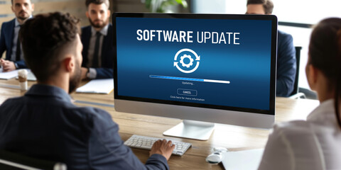 Wall Mural - software update on computer for brisk version of device software upgrade