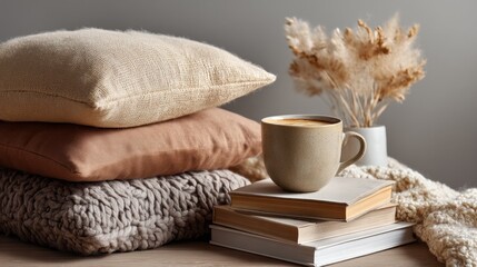 Fototapete - Nestled in a tranquil corner, a cozy arrangement of soft pillows invites relaxation
