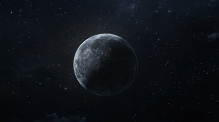 Wall Mural - a gibbous moon in a dark night sky, stars and clouds visible.