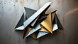 © 24DIY - Abstract Metal Sculpture Wall Art Gold Grey Silver Triangles Modern Geometric Design