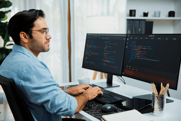 smart it developer working software development coding with creating application program update vers