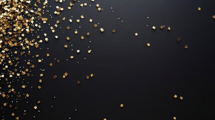 Wall Mural - gold glitter scattered on black background, leaving copy space.