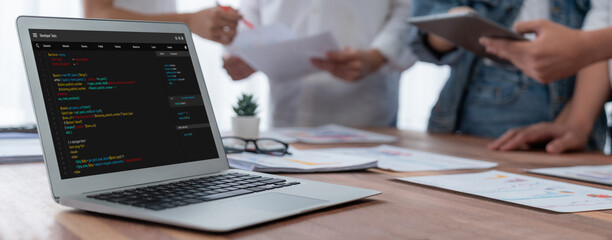 Leinwandbilder - Software development programming on computer screen for brisk application and program coding